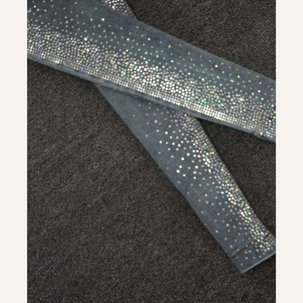 Autumn High-End 2023 High Waist Rhinestone Bling Gradient Gray Black Skinny Jeans Women Cotton Stretch Slim Fit Denim Boot Pants - KIMLUD