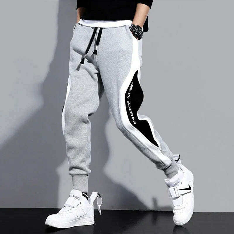 Autumn Men's Wide Loose Casual Pants Mens Patchwork Nine-point Sports Elastic Rope Breathable Tie-foot Trousers - KIMLUD