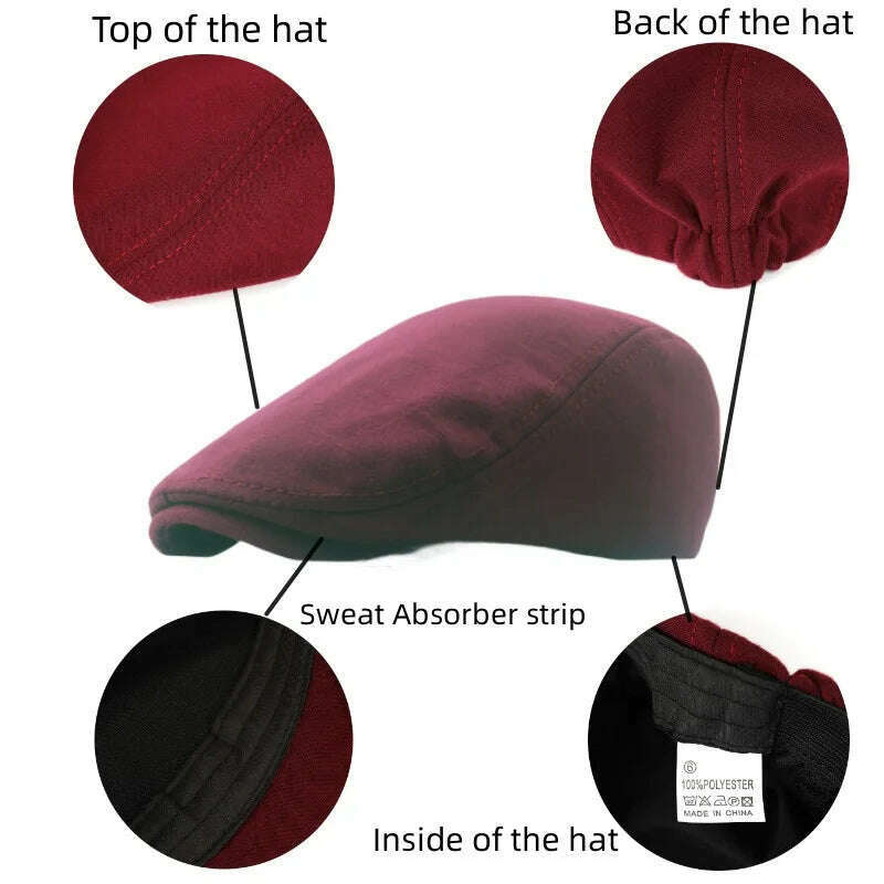 Autumn Winter British Style Newsboy Beret Cap Men'S Golf Driving Sun Flat Cabbie Hat Gatsby Ivy Cap Solid Soft Peaked Cap - KIMLUD