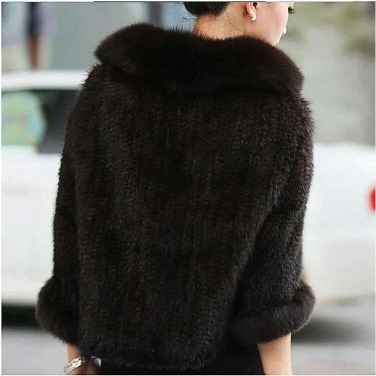 Autumn Winter Ladies' Genuine Knitted Mink Fur Shawls Fox Fur Collar Women Fur Pashmina Wraps Bridal Cape Coat Jacket - KIMLUD