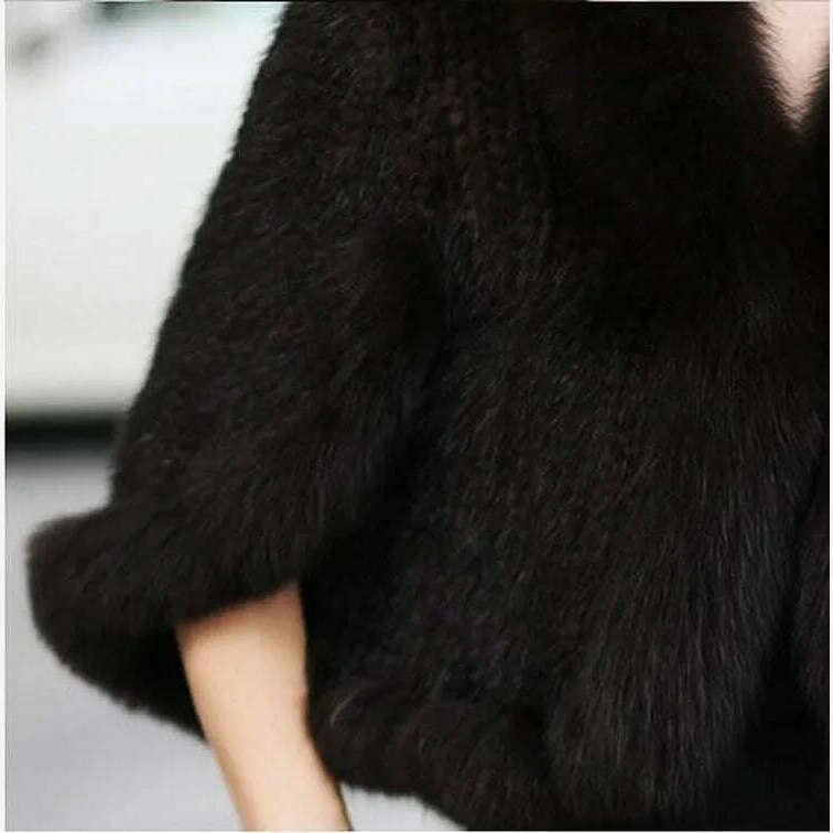 Autumn Winter Ladies' Genuine Knitted Mink Fur Shawls Fox Fur Collar Women Fur Pashmina Wraps Bridal Cape Coat Jacket - KIMLUD