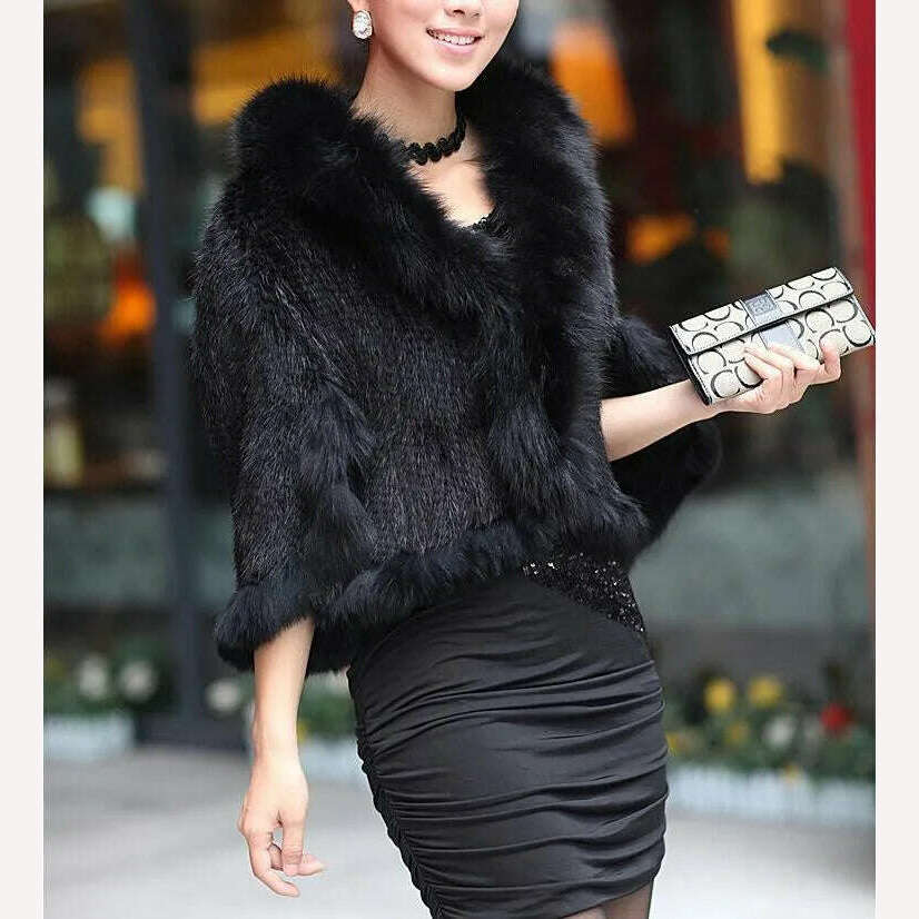 Autumn Winter Ladies' Genuine Knitted Mink Fur Shawls Fox Fur Collar Women Fur Pashmina Wraps Bridal Cape Coat Jacket - KIMLUD
