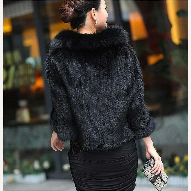 Autumn Winter Ladies' Genuine Knitted Mink Fur Shawls Fox Fur Collar Women Fur Pashmina Wraps Bridal Cape Coat Jacket - KIMLUD