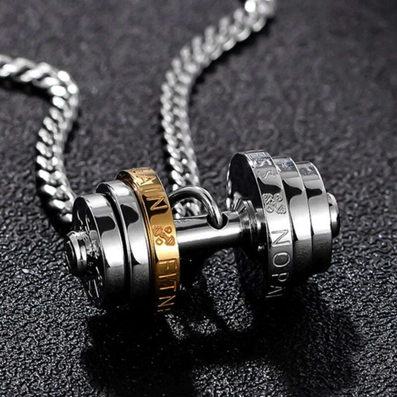Barbell Necklace Male necklace stainless steel mens Couple pendants Fitness sports man accesories jewelry for neck - KIMLUD