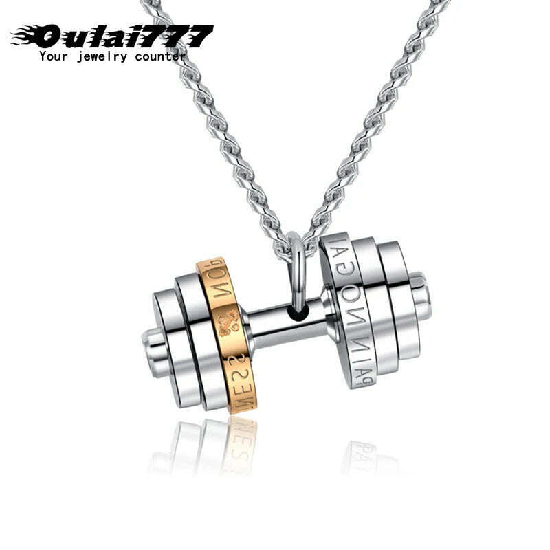 Barbell Necklace Male necklace stainless steel mens Couple pendants Fitness sports man accesories jewelry for neck - KIMLUD