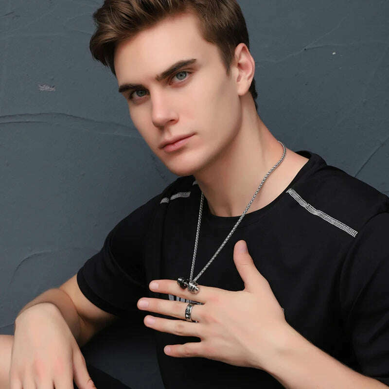 Barbell Necklace Male necklace stainless steel mens Couple pendants Fitness sports man accesories jewelry for neck - KIMLUD