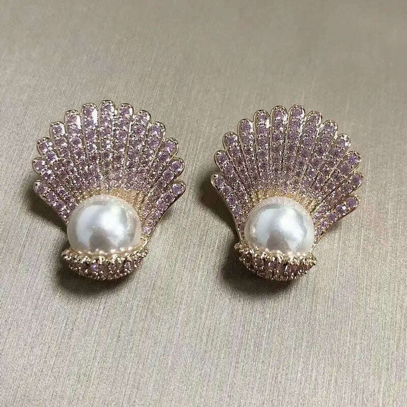 Bilincolor White Pearl Green Clam Shell Earring for Women - KIMLUD