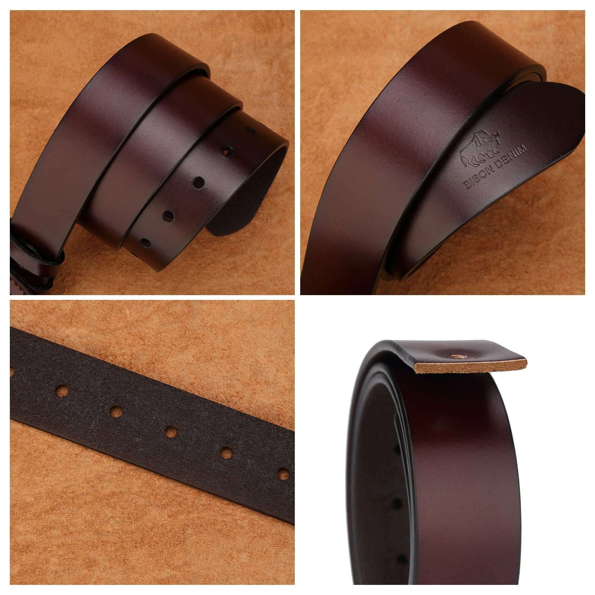 BISON DENIM Genuine Leather Men Belt Cowskin High Quality Personality Buckle Vintage Business Male Waist Straps For Jeans - KIMLUD