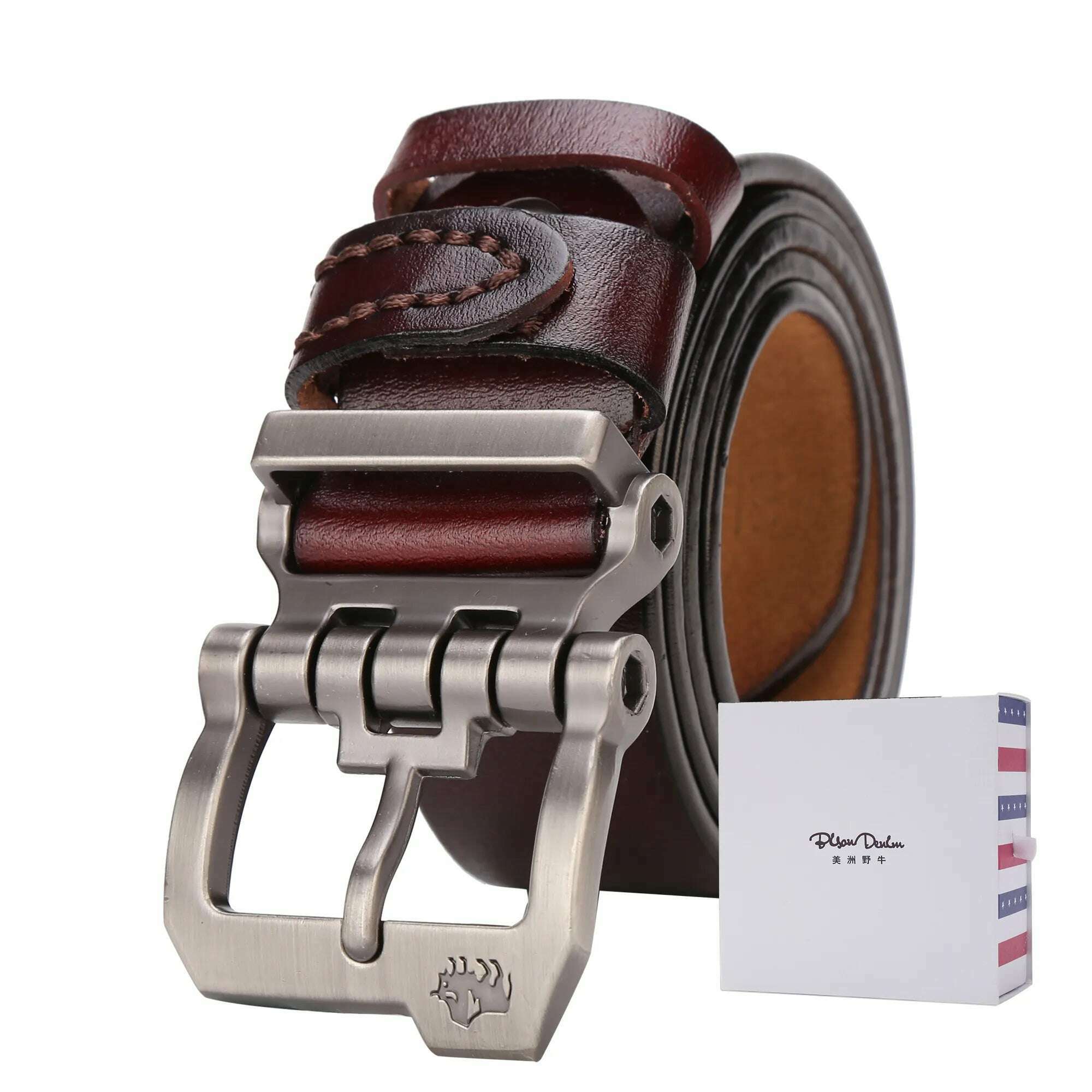 BISON DENIM Genuine Leather Men Belt Cowskin High Quality Personality Buckle Vintage Business Male Waist Straps For Jeans - KIMLUD