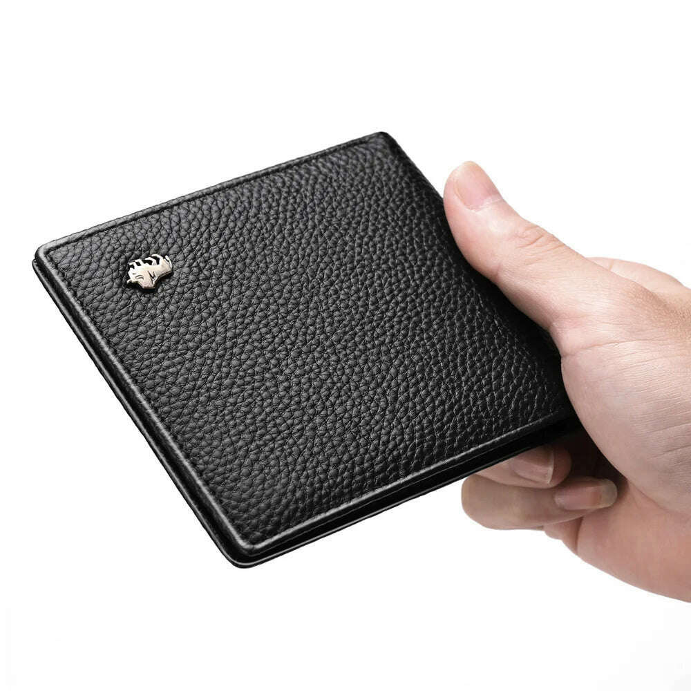 BISON DENIM Genuine Leather Men Wallets Brand Luxury RFID Bifold Wallet Zipper Coin Purse Business Card Holder Wallet N4470 - KIMLUD