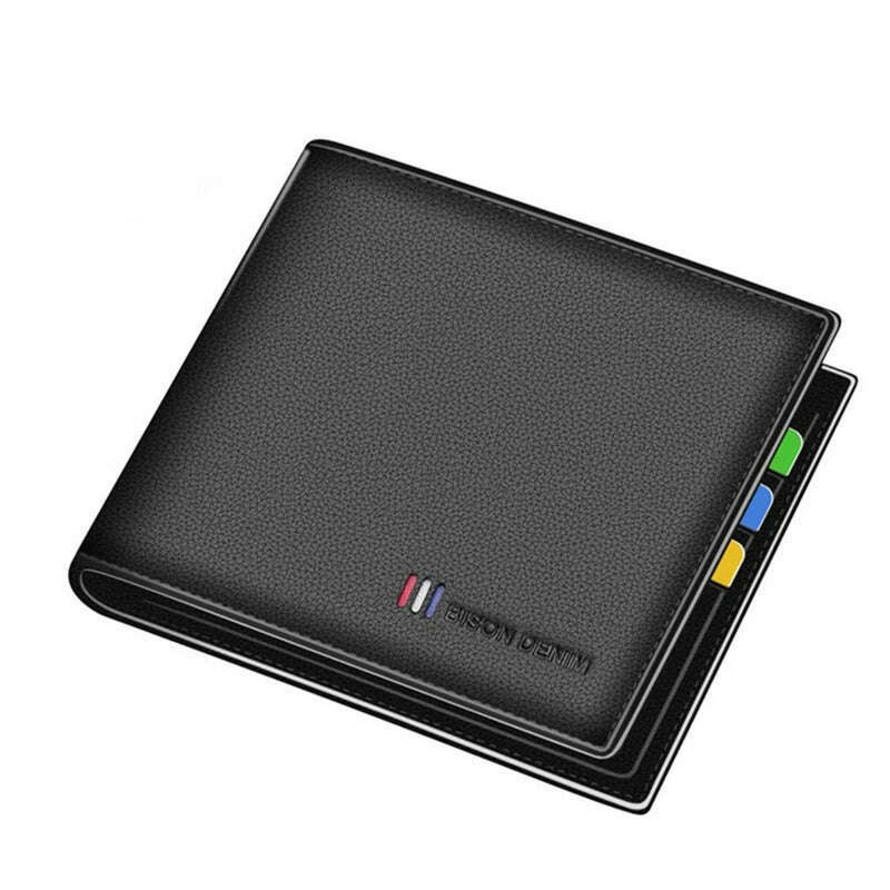 BISON DENIM Genuine Leather Men Wallets Brand Luxury RFID Bifold Wallet Zipper Coin Purse Business Card Holder Wallet N4470 - KIMLUD