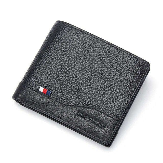 BISON DENIM Genuine Leather Men Wallets Brand Luxury RFID Bifold Wallet Zipper Coin Purse Business Card Holder Wallet N4470 - KIMLUD