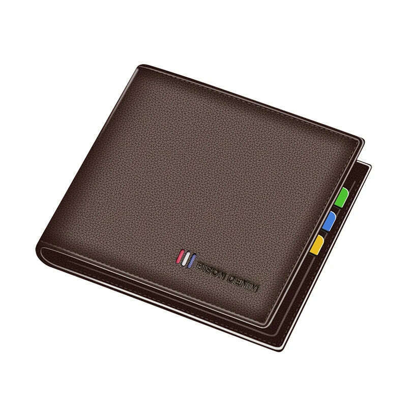 BISON DENIM Genuine Leather Men Wallets Brand Luxury RFID Bifold Wallet Zipper Coin Purse Business Card Holder Wallet N4470 - KIMLUD