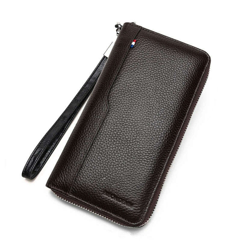 KIMLUD, BISON DENIM Genuine leather Wallet Men Zipper Coin Pocket Long Purse Male Passport Cover RFID Blocking Card Holder Wallet, Litchi coffee / CHINA, KIMLUD APPAREL - Womens Clothes