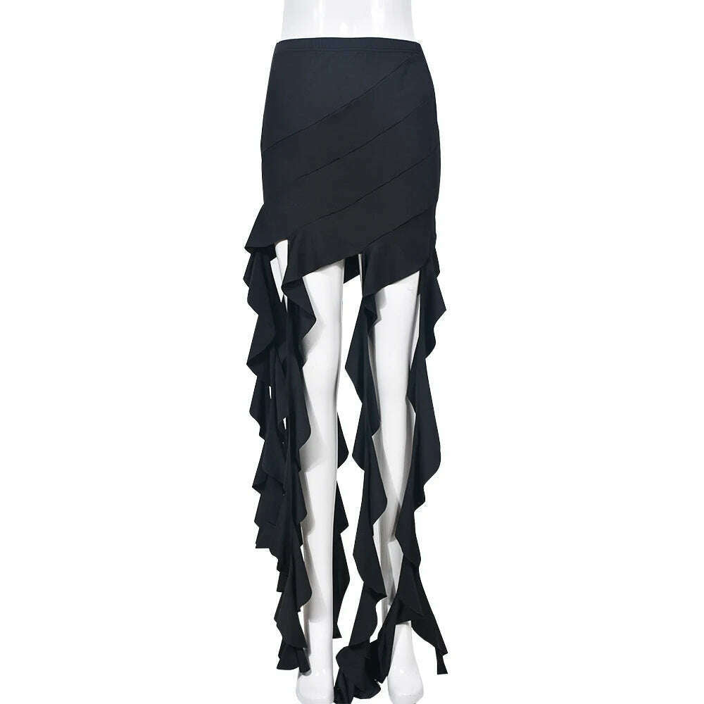 Black Elegant Fashion Slim Fit Tassel Mini Skirt Streetwear Sexy High Waist Stretch Ribbon Bodycon Skirts 2023Summer Y2K Clothes - KIMLUD