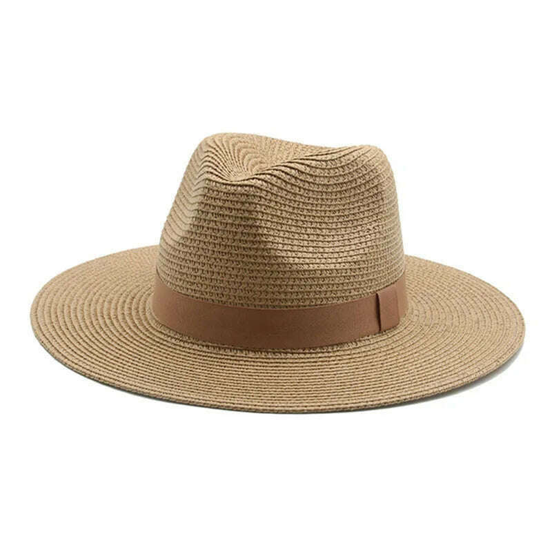 Black Ribbon Panama Straw Hat Flat Eaves Outdoor Spring and Summer Sunshade Beach Hats for Women - KIMLUD