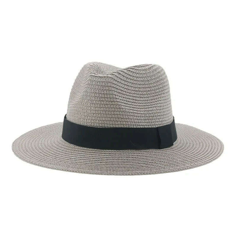 Black Ribbon Panama Straw Hat Flat Eaves Outdoor Spring and Summer Sunshade Beach Hats for Women - KIMLUD
