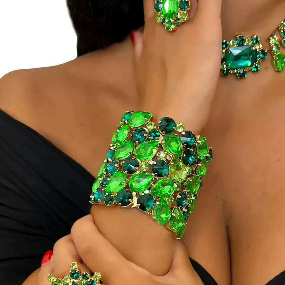 Bling Crystal Exaggerated Hand Bangle Water Drop Design for Women Fashion Show Rhinestone Bracelet Bangle Wedding Jewelry - KIMLUD