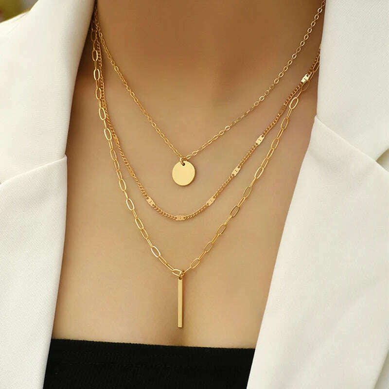 Bohemia Accessories Necklace For Women Trendy Multi-Layer Crystal Cross Lock Heart Pendant Necklaces Set Jewelry Gifts N0391 - KIMLUD