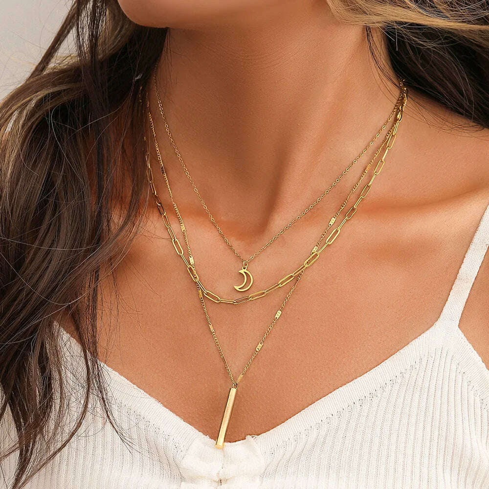 Bohemia Accessories Necklace For Women Trendy Multi-Layer Crystal Cross Lock Heart Pendant Necklaces Set Jewelry Gifts N0391 - KIMLUD