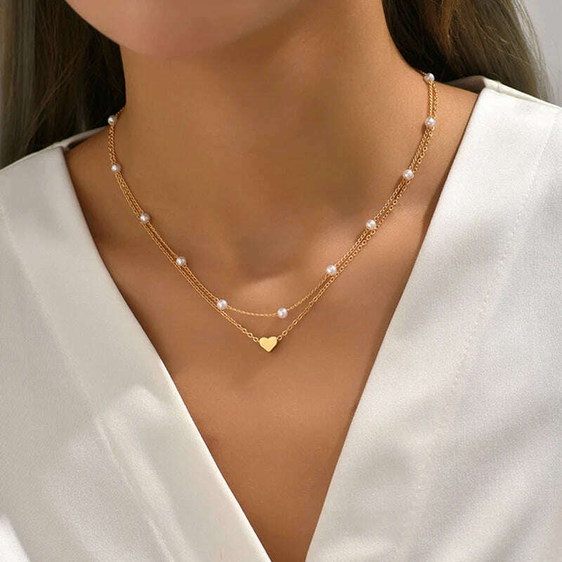 Bohemia Accessories Necklace For Women Trendy Multi-Layer Crystal Cross Lock Heart Pendant Necklaces Set Jewelry Gifts N0391 - KIMLUD