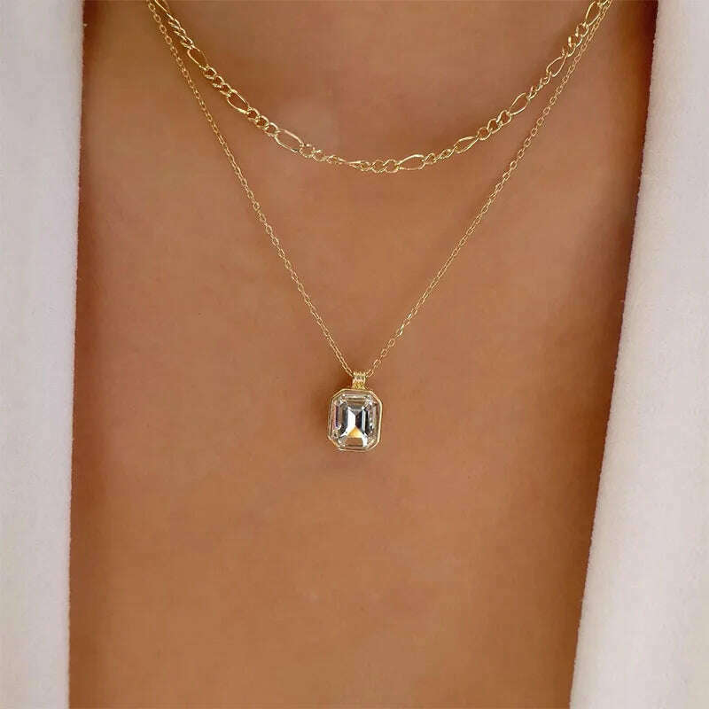 Bohemia Accessories Necklace For Women Trendy Multi-Layer Crystal Cross Lock Heart Pendant Necklaces Set Jewelry Gifts N0391 - KIMLUD