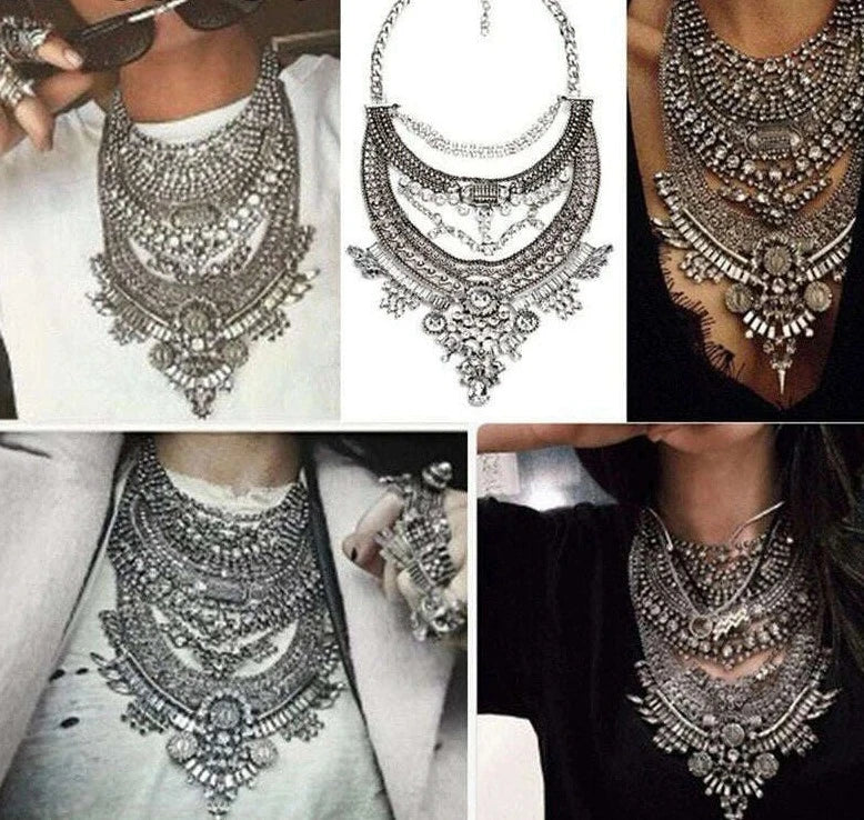 Bohemian Vintage Choker Necklace Women Indian Ethnic Statement Large Collar Necklaces Pendant Maxi Gypsy Big Choker Necklace - KIMLUD