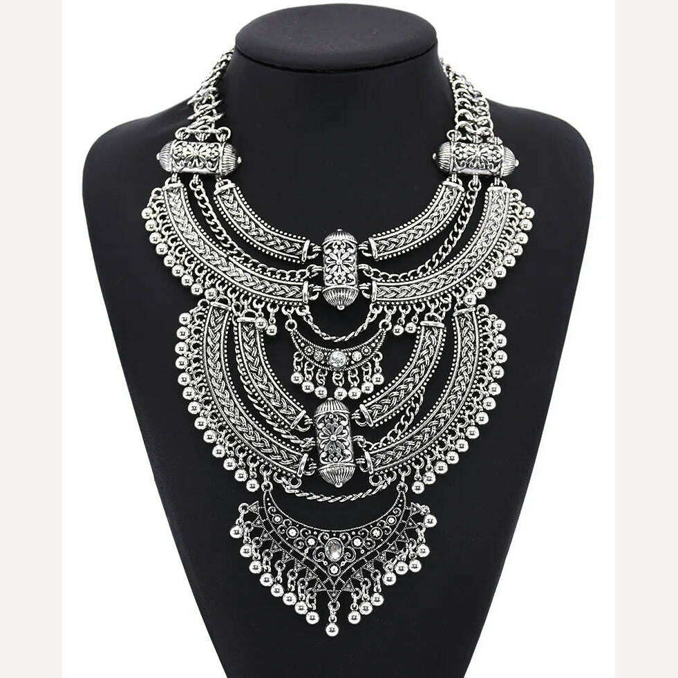 Bohemian Vintage Choker Necklace Women Indian Ethnic Statement Large Collar Necklaces Pendant Maxi Gypsy Big Choker Necklace - KIMLUD