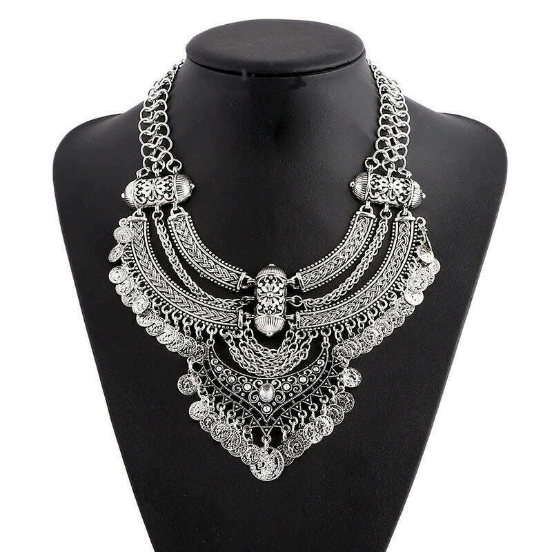 Bohemian Vintage Choker Necklace Women Indian Ethnic Statement Large Collar Necklaces Pendant Maxi Gypsy Big Choker Necklace - KIMLUD