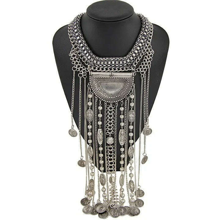 Bohemian Vintage Choker Necklace Women Indian Ethnic Statement Large Collar Necklaces Pendant Maxi Gypsy Big Choker Necklace - KIMLUD