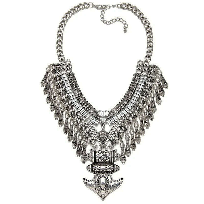 Bohemian Vintage Choker Necklace Women Indian Ethnic Statement Large Collar Necklaces Pendant Maxi Gypsy Big Choker Necklace - KIMLUD