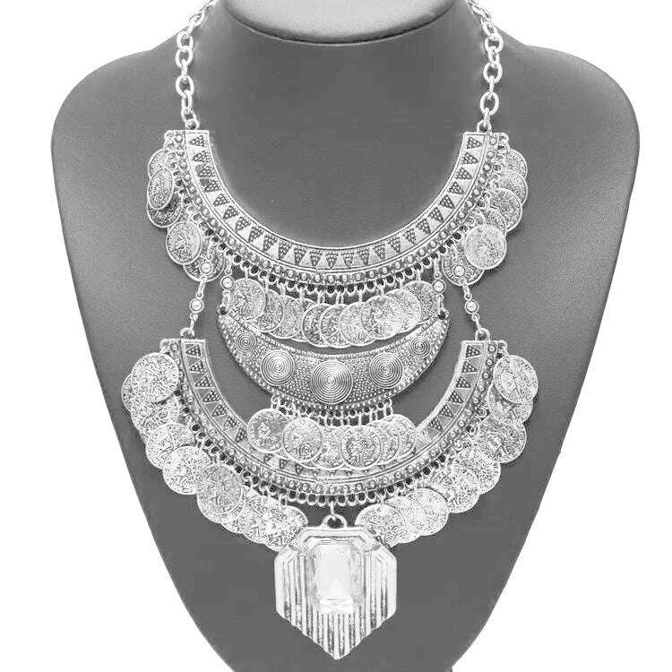 Bohemian Vintage Choker Necklace Women Indian Ethnic Statement Large Collar Necklaces Pendant Maxi Gypsy Big Choker Necklace - KIMLUD