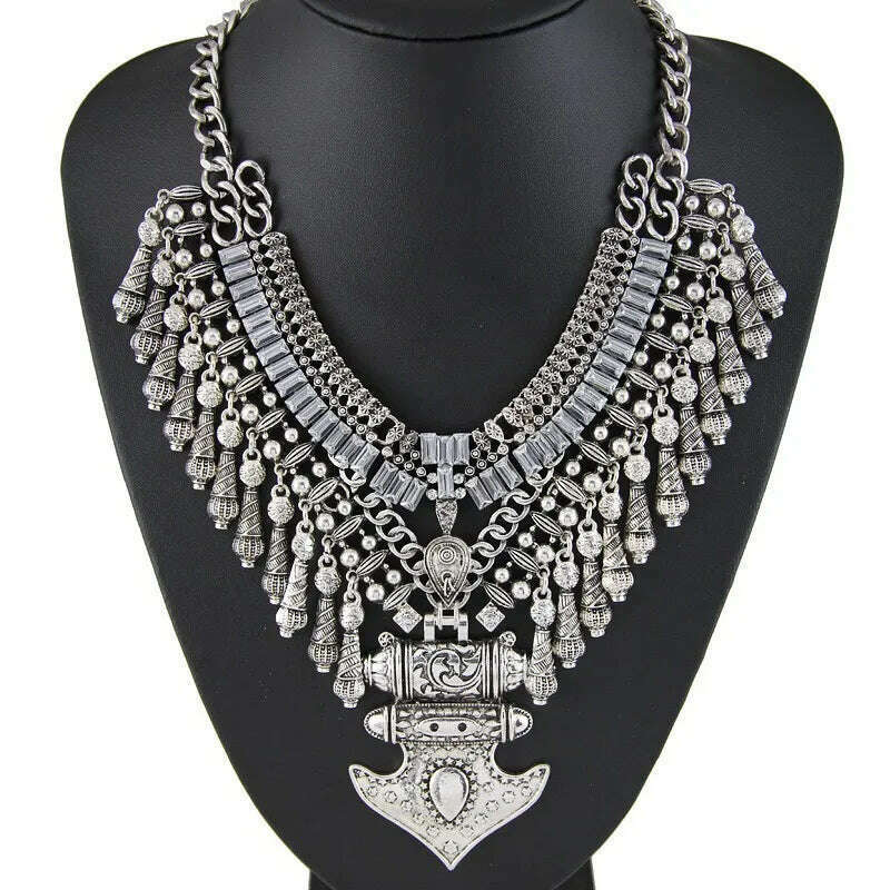 Bohemian Vintage Choker Necklace Women Indian Ethnic Statement Large Collar Necklaces Pendant Maxi Gypsy Big Choker Necklace - KIMLUD