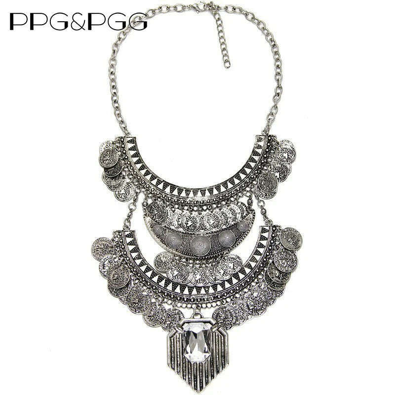 Bohemian Vintage Choker Necklace Women Indian Ethnic Statement Large Collar Necklaces Pendant Maxi Gypsy Big Choker Necklace - KIMLUD