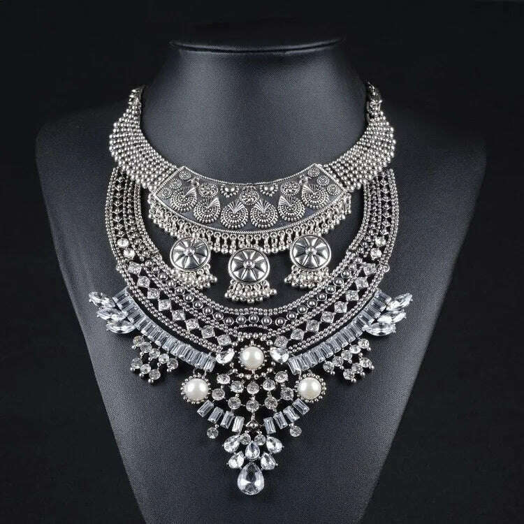 Bohemian Vintage Choker Necklace Women Indian Ethnic Statement Large Collar Necklaces Pendant Maxi Gypsy Big Choker Necklace - KIMLUD