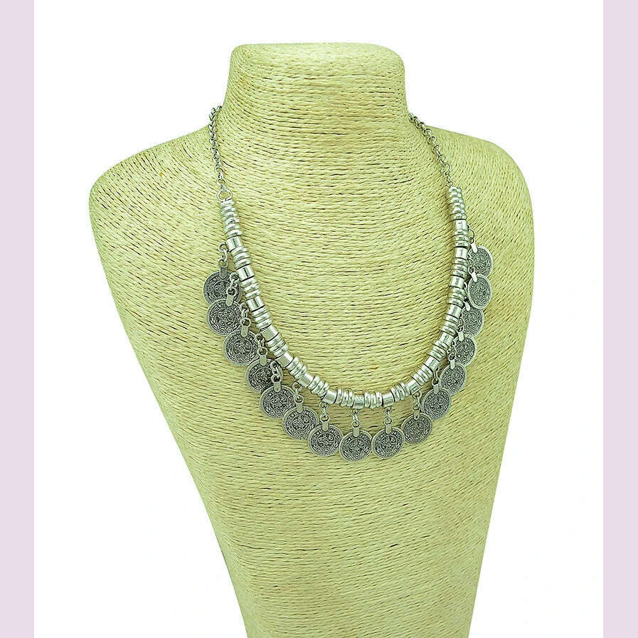 KIMLUD, Boho Vintage Ethnic Metal Coins Necklace for Women Gypsy Choker Collar Statement Necklaces Afghan Turkish Maxi Festival Jewelry, KIMLUD Womens Clothes