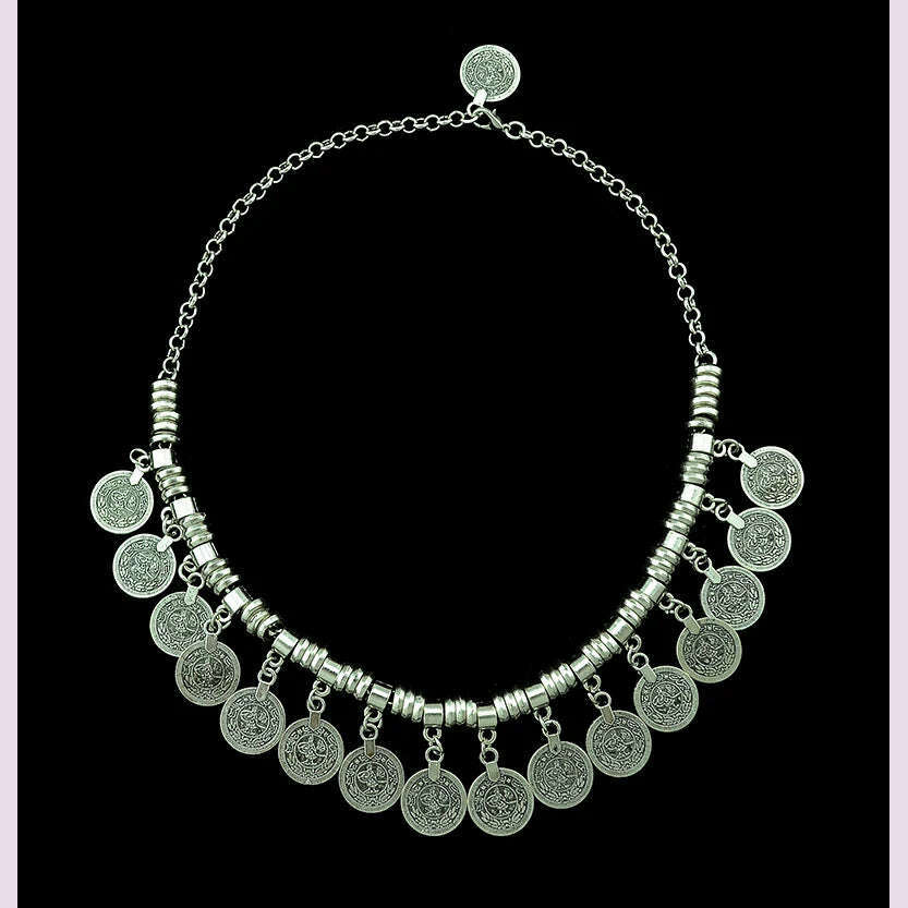 KIMLUD, Boho Vintage Ethnic Metal Coins Necklace for Women Gypsy Choker Collar Statement Necklaces Afghan Turkish Maxi Festival Jewelry, KIMLUD Womens Clothes