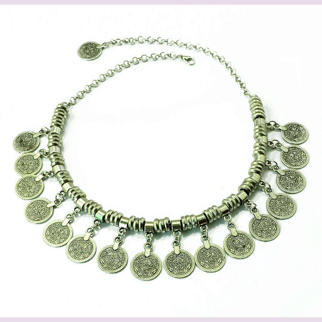 KIMLUD, Boho Vintage Ethnic Metal Coins Necklace for Women Gypsy Choker Collar Statement Necklaces Afghan Turkish Maxi Festival Jewelry, KIMLUD Womens Clothes