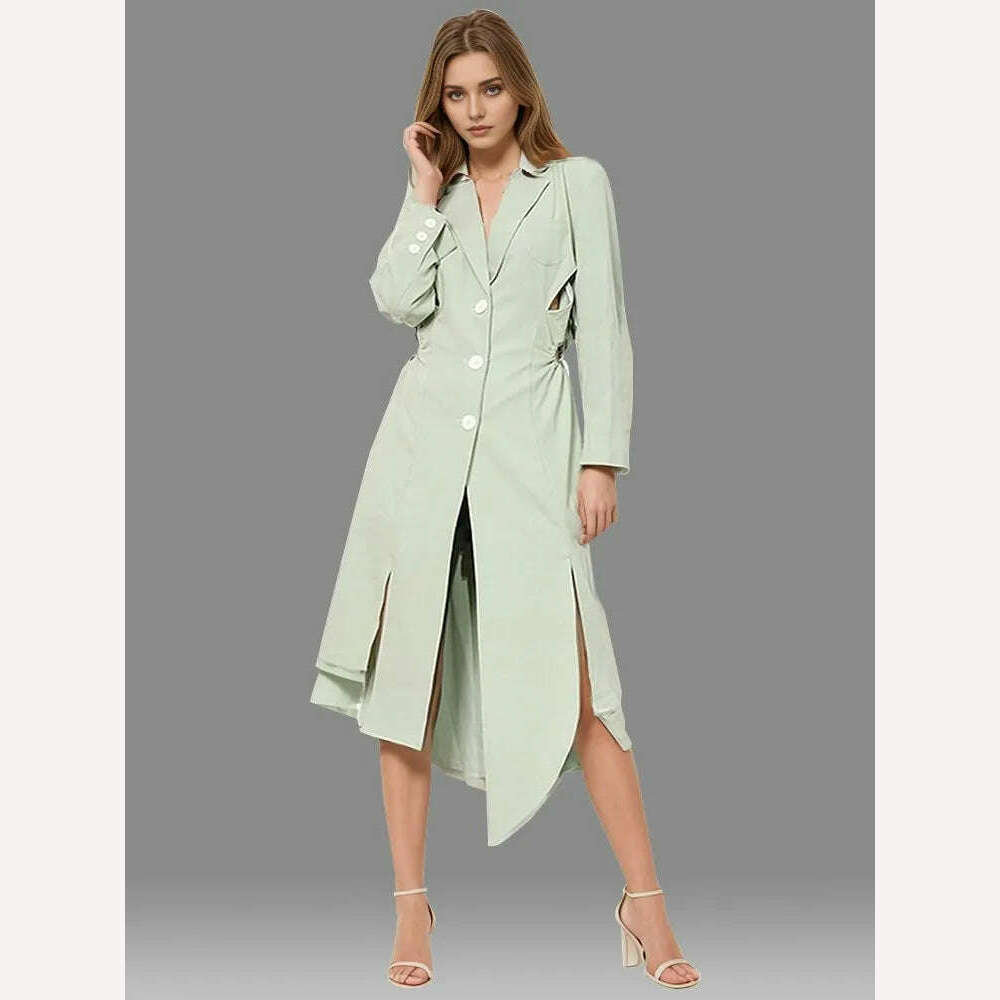 BPN Temperament Trench For Women Notched Collar Long Sleeve Hollow Out Tunic Solid Elegants Windbreaker Female Fashion Clothing - KIMLUD