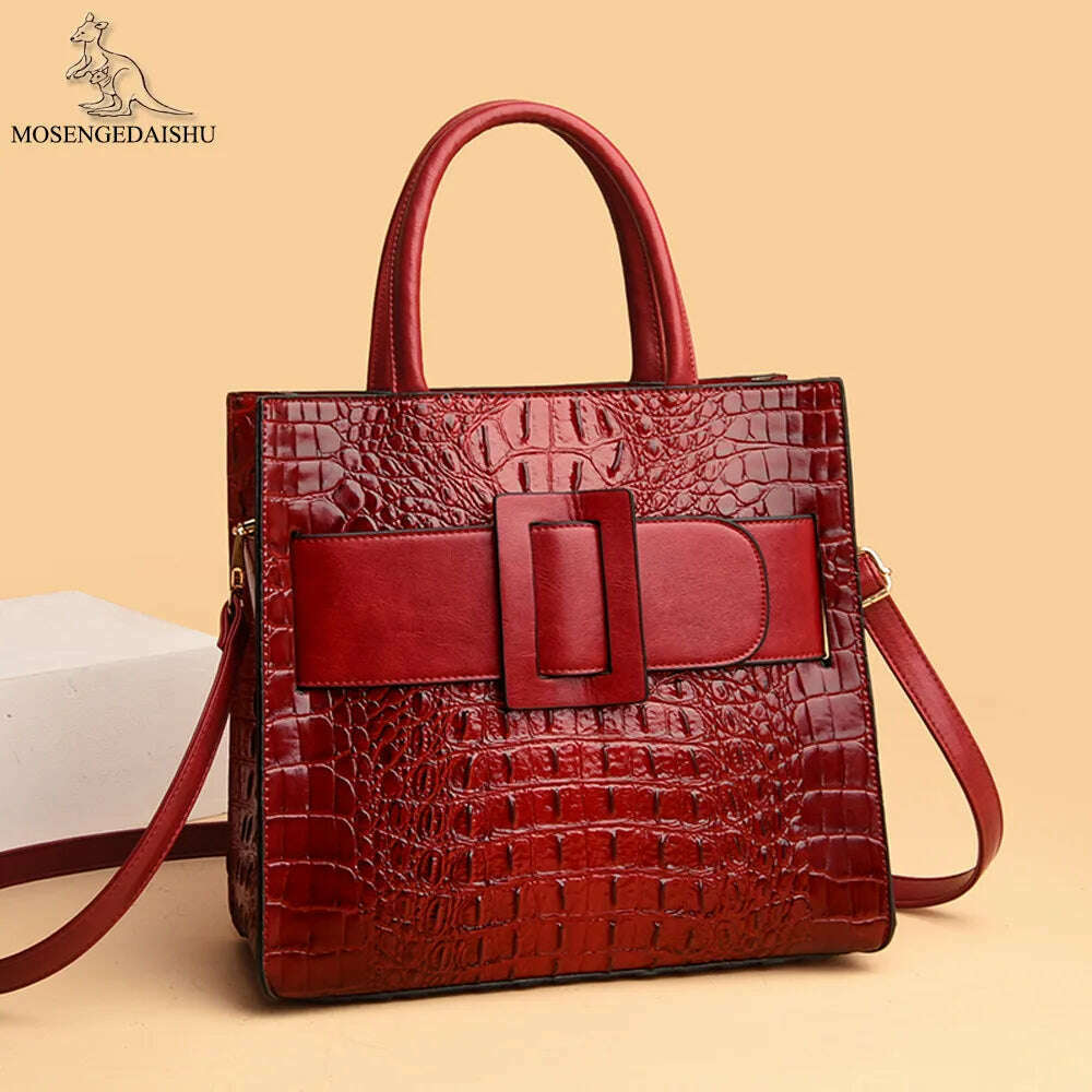 Brand Women Crocodile Handbag Luxury Belt Handbags Women Leather Shoulder Bags Designer Crossbody Bags Female Retro Tote Handbag - KIMLUD