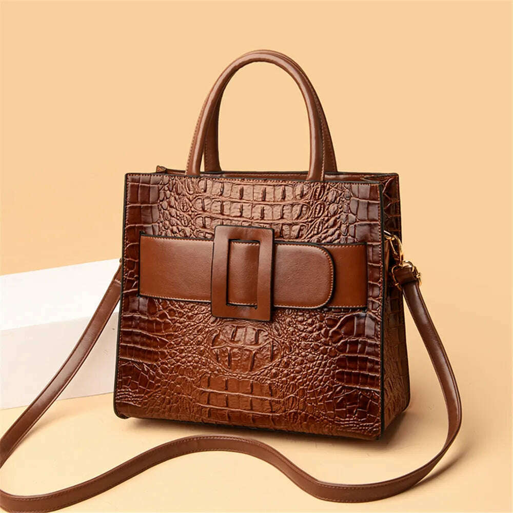 Brand Women Crocodile Handbag Luxury Belt Handbags Women Leather Shoulder Bags Designer Crossbody Bags Female Retro Tote Handbag - KIMLUD