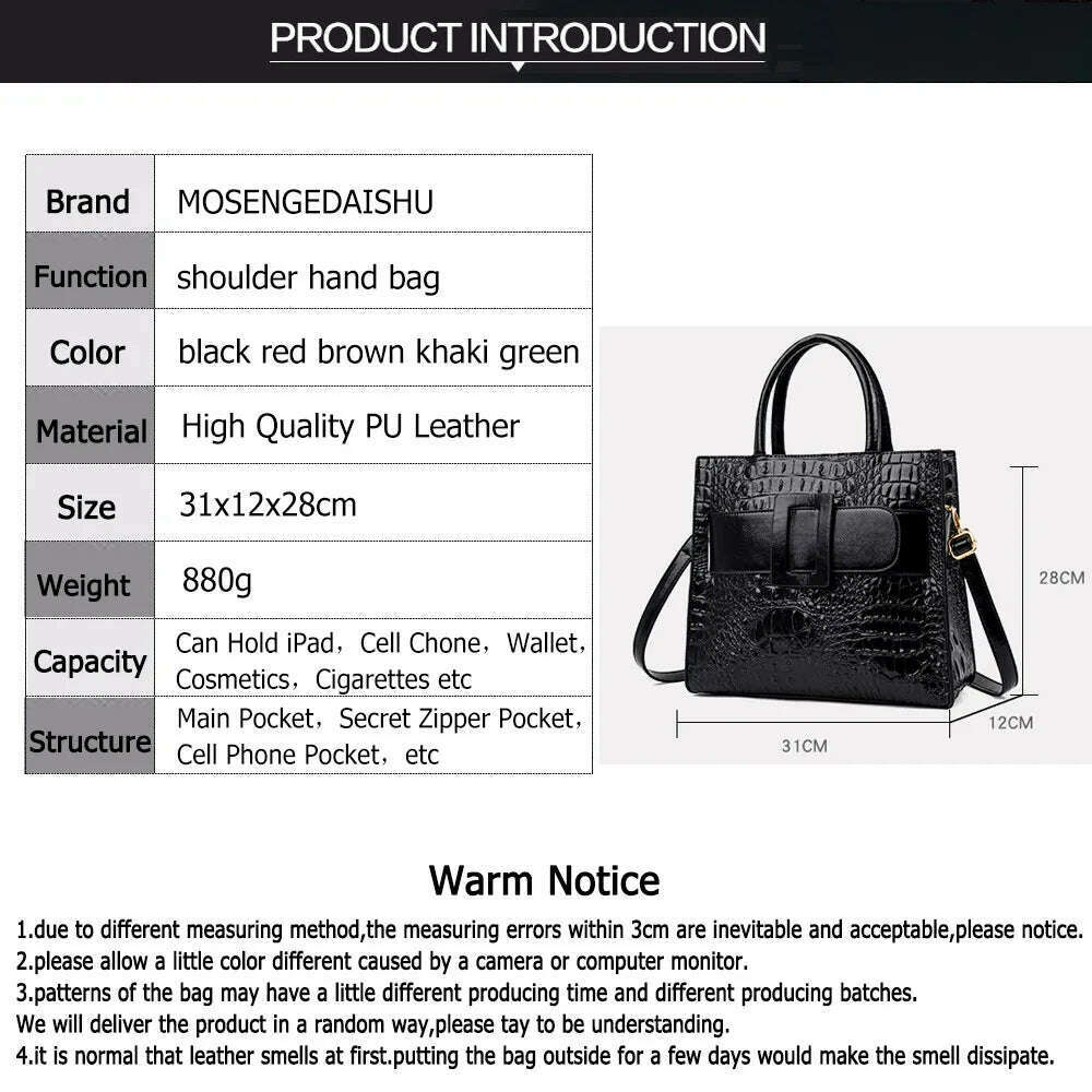 Brand Women Crocodile Handbag Luxury Belt Handbags Women Leather Shoulder Bags Designer Crossbody Bags Female Retro Tote Handbag - KIMLUD