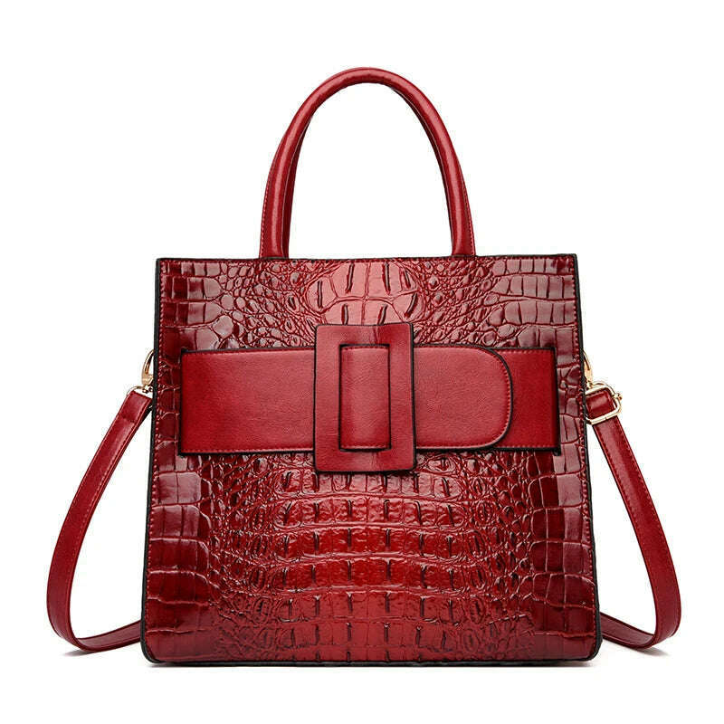 Brand Women Crocodile Handbag Luxury Belt Handbags Women Leather Shoulder Bags Designer Crossbody Bags Female Retro Tote Handbag - KIMLUD