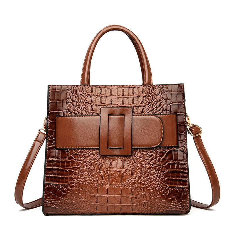 Brand Women Crocodile Handbag Luxury Belt Handbags Women Leather Shoulder Bags Designer Crossbody Bags Female Retro Tote Handbag - KIMLUD