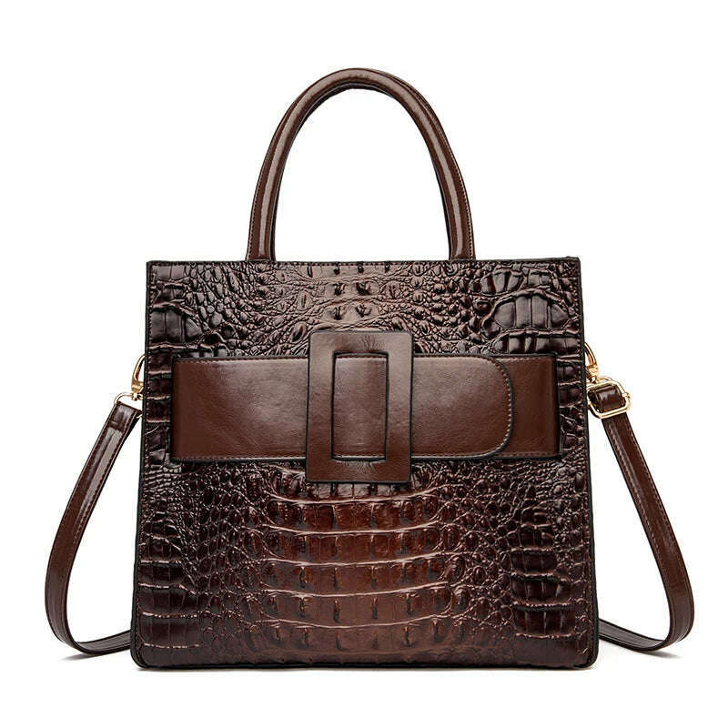Brand Women Crocodile Handbag Luxury Belt Handbags Women Leather Shoulder Bags Designer Crossbody Bags Female Retro Tote Handbag - KIMLUD