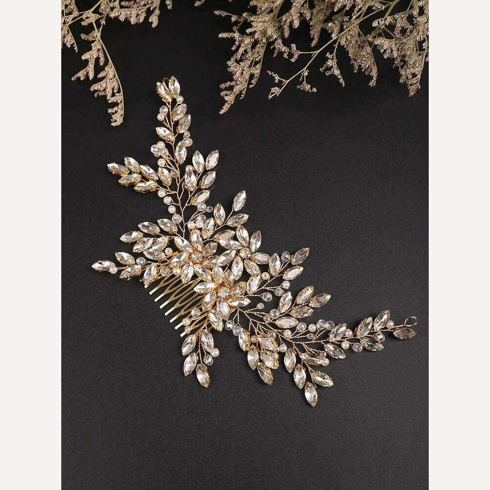 Bridal Vintage Silver Full Rhinestones Big Hair Comb Bridal Shinny Pearls and Crystals Comb Headpiece Bridal Hair Piece Wedding - KIMLUD