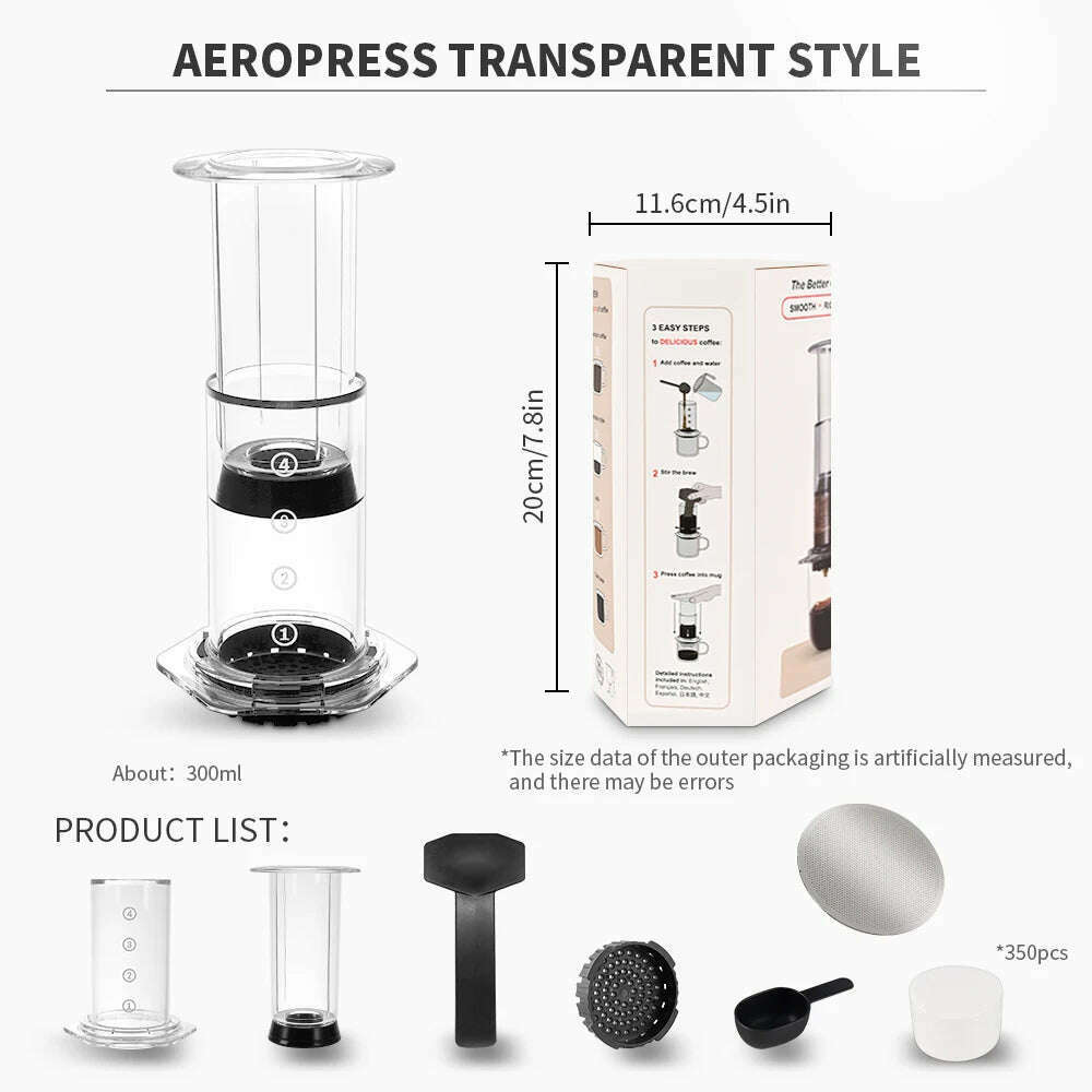 CAFEMASY New Style Transparent Espresso Coffee Maker Portable French Press Coffee Pot With Filter Papers Kit For Aero Press - KIMLUD