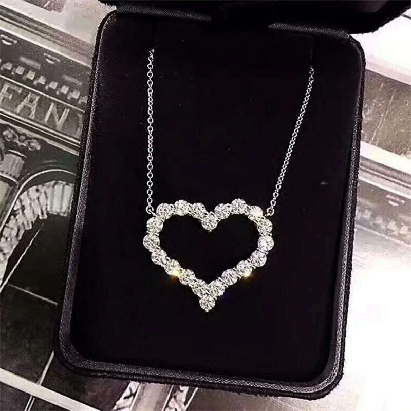 CAOSHI Delicate Exquisite Heart Necklaces for Women Stylish Bridal Wedding Jewelry Charming Crystal Pendant Trendy Accessories - KIMLUD