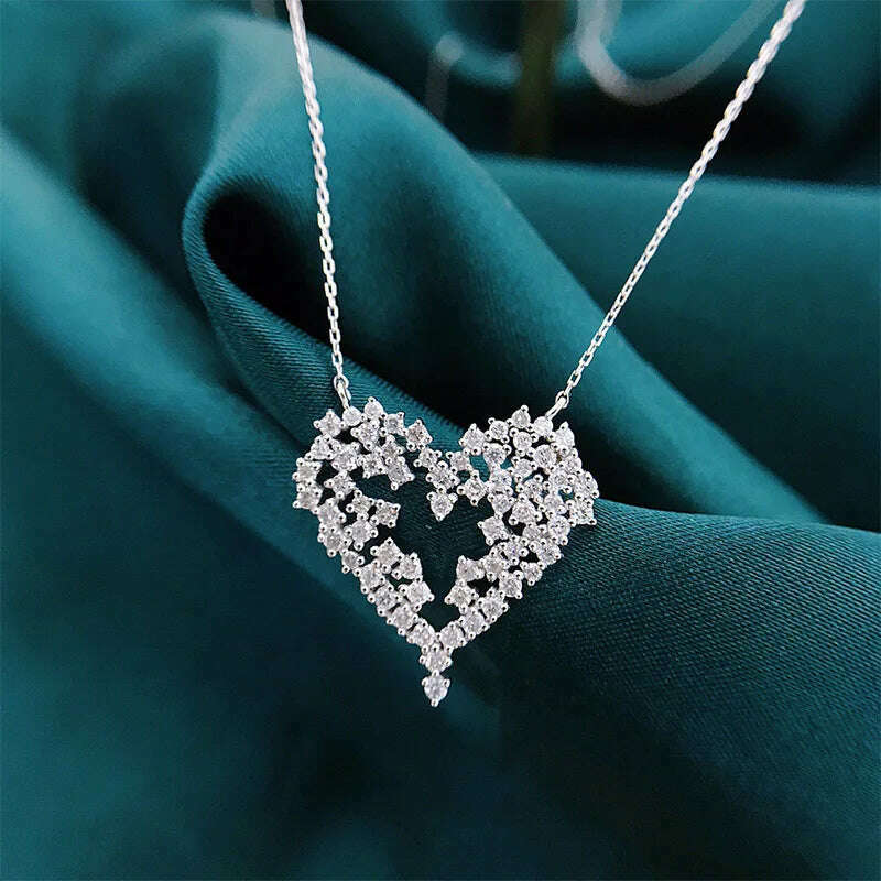CAOSHI Delicate Exquisite Heart Necklaces for Women Stylish Bridal Wedding Jewelry Charming Crystal Pendant Trendy Accessories - KIMLUD