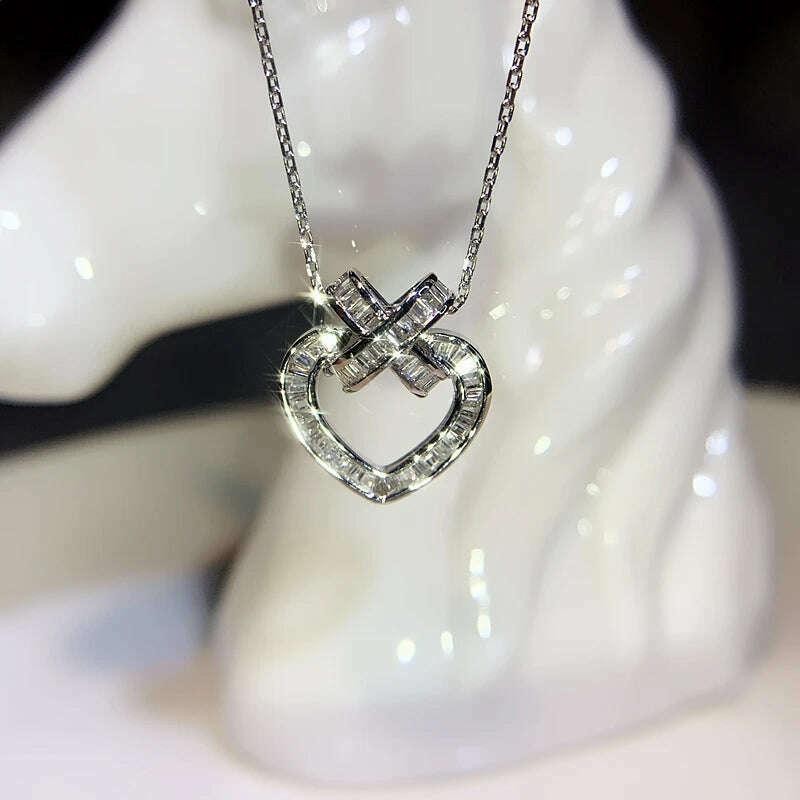 CAOSHI Delicate Exquisite Heart Necklaces for Women Stylish Bridal Wedding Jewelry Charming Crystal Pendant Trendy Accessories - KIMLUD